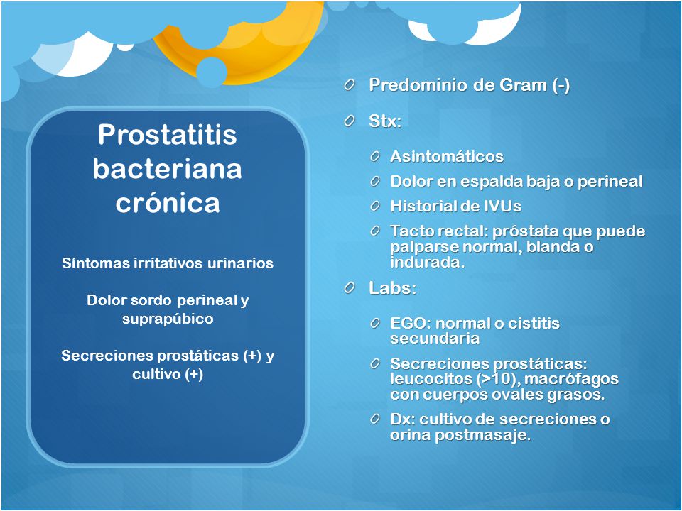 Cultivo urinario de prostatitis bacteriana crónica
